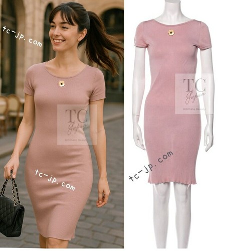 Abito Chanel Usat Rosahio Muschio Pall Lo Cccorazione Decoraz Cameli Magliacizzato Elastic M