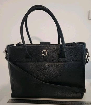 OROTON Bag Laptop Leather Black Pebbled Saffiano Silver Hardware RRP$~600 - Image 1 of 4
