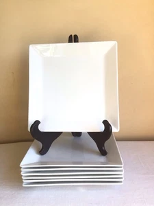 Lot Of 7 Williams Sonoma Open Kitchen White Ceramic Square Finner Plates - Picture 1 of 4