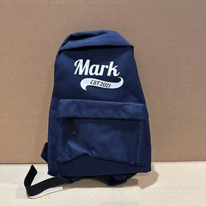 Personalised Kids Backpack In Navy & White - Mark Est 2021 - New - Free Postage - Picture 1 of 3