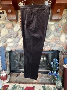LANDS' END Ladies High Rise Black Velvet Pants SZ 14 NEW without Tags Flat Front - Picture 1 of 6
