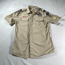 Boy Scouts Shirt Youth Medium Beige America Uniform Scout Outdoors Patches