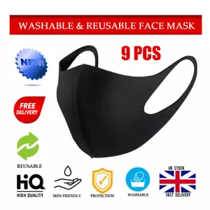 9PCS Reusable Face Mask Anti Breathable Sport Mouth Face Masks Washable UK Stock - Picture 1 of 7