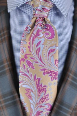 Gravata Lord R Colton Masterworks - Gravata de seda floral dourada toscana Sanliurfa - Nova - Imagem 1 de 4