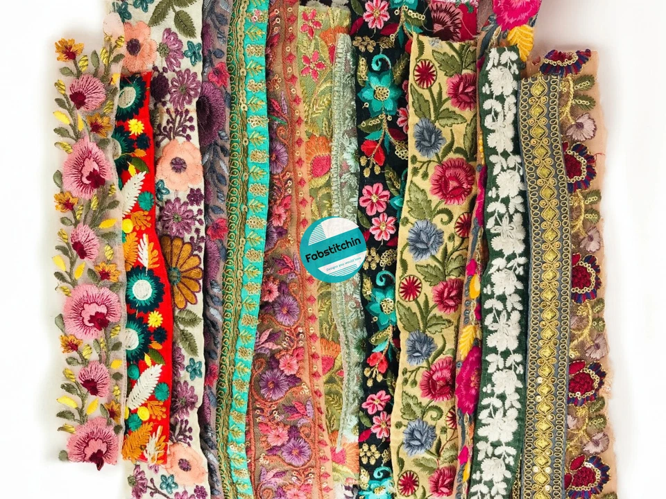 10 Pcs Embroidered Lace Trim Remnants Borders for Crafting, Sewing, Decorating - Image 1 of 4