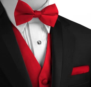 Men's Solid Satin Tuxedo Vest, Bow-Tie and Hankie. Formal, Dress, Wedding, Prom - Picture 1 of 77