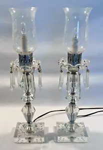 1950's Etched Boudoir Lamps with Crystal Prisms Set of 2 Corded Electric - Picture 1 of 5