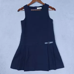 Zara Girls Dress Size 11/12 Navy Blue Wool Blend Leather Detail Classic Academia - Picture 1 of 11