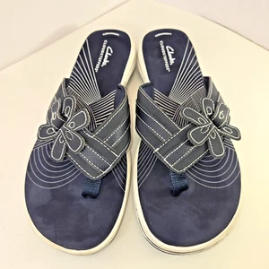 CLARKS Cloudsteppers Brinkley Flora Sandals Flip Flops Navy Color Women Size 9 - Bild 1 von 9