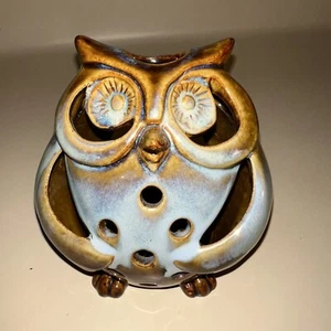 Pier 1 Imports Ceramica Gufo Boho Cottagecore Tealight Portacandele Ceramica Blu - Foto 1 di 17