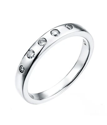 925 Sterling Silver Simulated Diamond 5 Stone Eternity Wedding Ring size J to S - Image 1 of 4