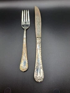 ENCHANTED ROSE Silverplate Wm Rogers & Son Fork and Knife Set - Picture 1 of 3
