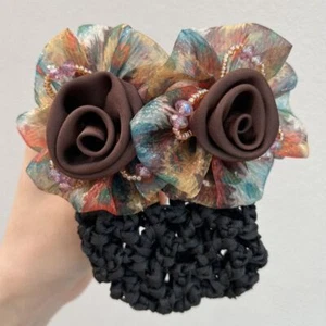 Flower Hairpin Korean Bun Snood Ponytail Clip Hairgrips Cover Net Mom's Gift - Picture 1 of 17