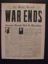 VINTAGE NEWSPAPER HEADLINE~JAPAN HIROHITO ATOMIC BOMB WORLD WAR 2 WWII ENDS 1945