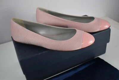 Sergio Rossi Sz 36 Pink Ballerina Flats Cap Toe Leather Fabric Box Dust Bag 6 US - Imagem 1 de 4