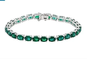 Green Lab Created Emerald Rhodium Sterling Silver Tennis Bracelet 15.09ctw NEW - Picture 1 of 6