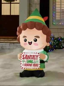 LED Stylisé Buddy l'elfe avec bannière Noël gonflable 3,5 pieds - Photo 1/2