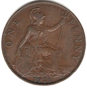 Centavo grande Gran Bretaña 1921 ~ TÚ LO CALIFICAS ~ POR FAVOR MIRA EL ESCANEO stk 607 - Imagen 1 de 4