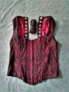 Vintage Lippenservice Spitze Korsett Top S Punk Goth Bustier schwarz rot schwarze Liste Kern - Bild 1 von 5