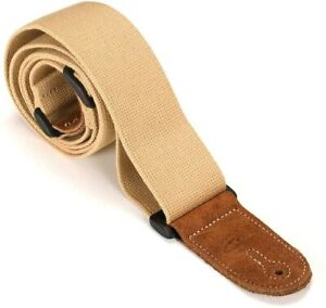 Natural Cream Cotton 2"Inch Wide Guitar Strap with Leather Reinforced Strap Ends