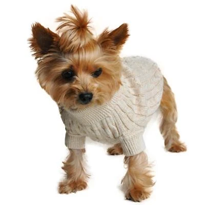 Classic Cable Knit Dog Sweater - 100% Combed Cotton Color Oatmeal - Image 1 of 3