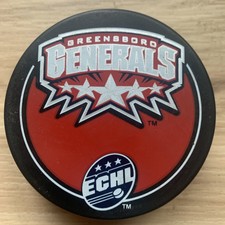GREENSBORO GENERALS ECHL HOCKEY PUCK WHITE ECHL LOGO REVERSE INGLASCO SLOVAKIA