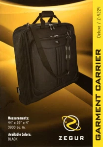 Zegur Garment Carrier Deluxe with Shoulder Strap, 42" x22" x4", Black (Z-4224) - Picture 1 of 15