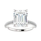 5.0CT Emerald Cut Moissanite Ring,Solitaire With Accent Ring,14K White Gold Ring