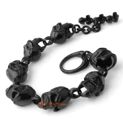 Pulsera de eslabones de calaveras de acero inoxidable gótico 316L para hombre y mujer Foto 1 de 4