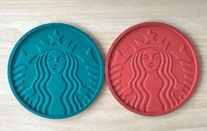 2 PCS. STARBUCKS COFFEE RECYCLE COASTER ORANGE & GREEN COLOR - Picture 1 of 3