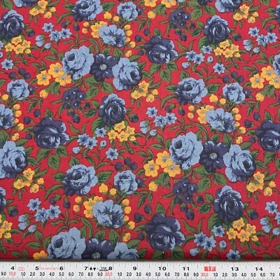 Vintage Faye Burgos for Marcus Bros Floral Dk Red Cotton Fabric by the HALF YARD - Image 1 of 2