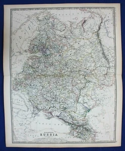 Large antique map EUROPEAN RUSSIA, ARCTIC OCEAN TO THE BLACK SEA, Johnston, 1886 - Picture 1 of 4