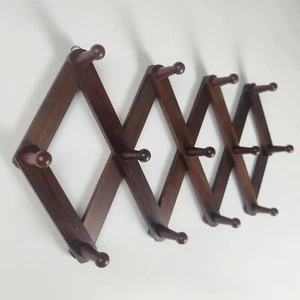 Expandable Coat Rack Accordion Wood Wall Hanger 13 Peg Hook Hang Hat Cap Coff... - Picture 1 of 10