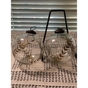 2 - 4" GOLDEN ETCHED LAUREL GLASS ORNAMENT - Picture 1 of 6