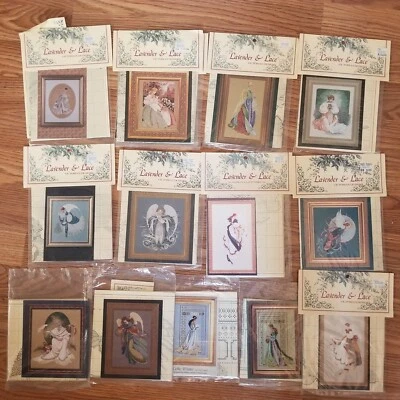 Vtg Lot 14 Lavender & Lace Victorian Wedding Counted Cross Stitch Pattern Bride  - Image 1 of 4