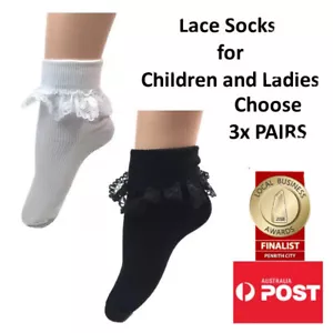 Frilly Lace Socks for Girls and Ladies LOT OF 3x PAIRS - Picture 1 of 4