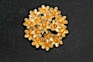 Vintage Coro Phlox Blume und Bernstein Farbe Strass Pin/Brosche - Bild 1 von 6