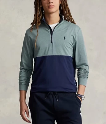 Polo Ralph Lauren Performance 1/4 Cremallera Bloque de Color Pullover Para Hombre Talla S Azul Gris Foto 1 de 4
