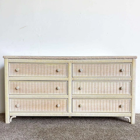 Boho Chic Wicker and Rattan Glass Top Dresser by Henry Link Cover