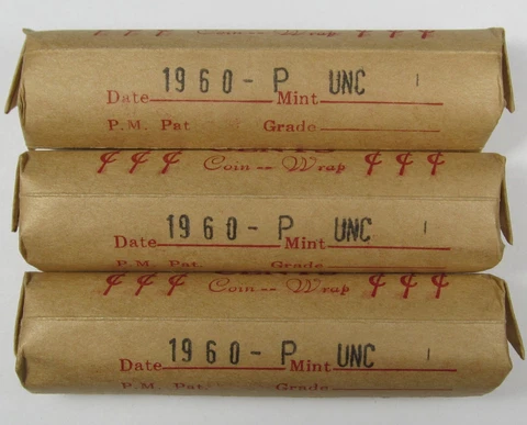 1960 P Lincoln Cents/Memorial Penny Lot of (3) Old Unopened BU Rolls UNC Pennies Cover