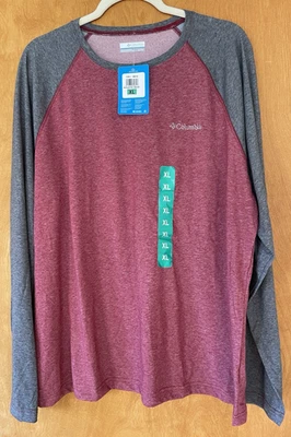 Columbia Mens Long Sleeve Colorblock Raglan Tee Shirt (Maroon/Grey, XL) NEW - Image 1 of 4