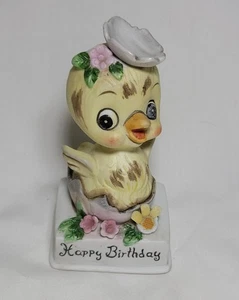 Figura Cerámica Vintage Josef Originals Pollito Pájaro Feliz Cumpleaños Kitsch Decoración - Imagen 1 de 7