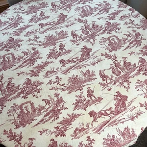 Williams Sonoma Tablecloth French Country Toile 68”x 70” Red Cream Italy - Picture 1 of 3
