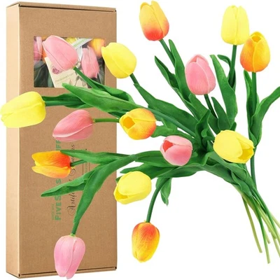Tulipanes artificiales 15 tallos flores de imitación de tacto real para el hogar y eventos Foto 1 de 4