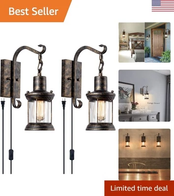 Paquete de 2 lámparas de pared rústicas - Apliques de linterna de bronce frotado con aceite antiguos para... Foto 1 de 4