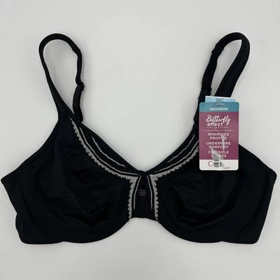 Olga by Warner's 36C Lace Necklace Minimizer Bra 35912 Black with Smoked Pearl - Image 1 of 4