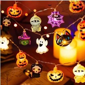 Halloween Lichterkette 10/20 LED batteriebetrieben mit Geist Hexe Katze Kürbis - Bild 1 von 9
