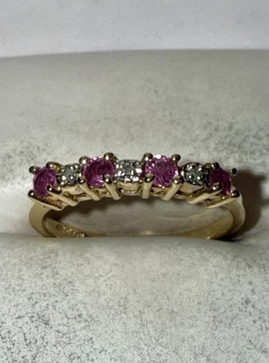 Anillo banda diamante rubí natural corte redondo oro macizo 10K talla 6,25 Foto 1 de 4