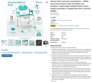 350 Lbs Shower Chair - Foldable Bath Seat - Picture 1 of 2