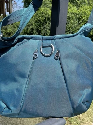 TRAVELON Hobo Style Shoulder Carryon Bag Purse 8 Pockets Storage Safety Blue - Image 1 of 4